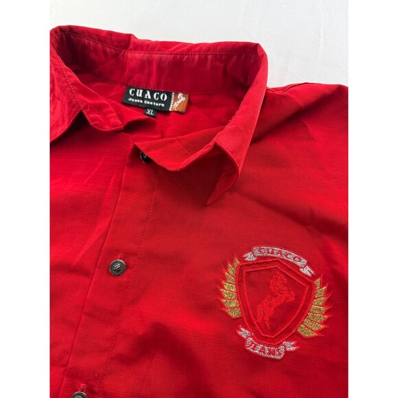 Cuaco Jeans Shirt Mens Size XL Red Button Up Short Sleeve Embroidered Casual - Picture 2 of 8